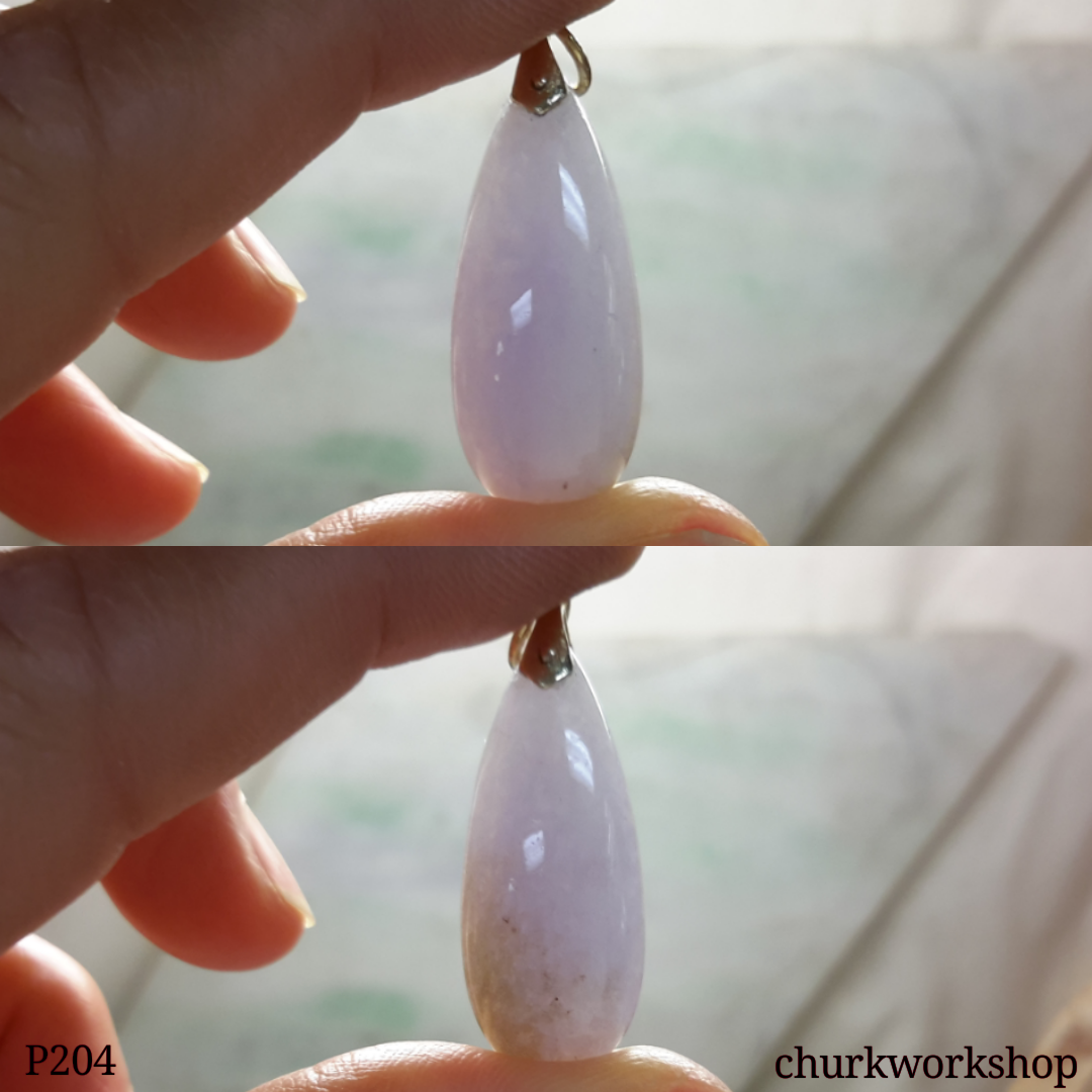 14K yellow gold lavender jade pendant, rain drop pendant