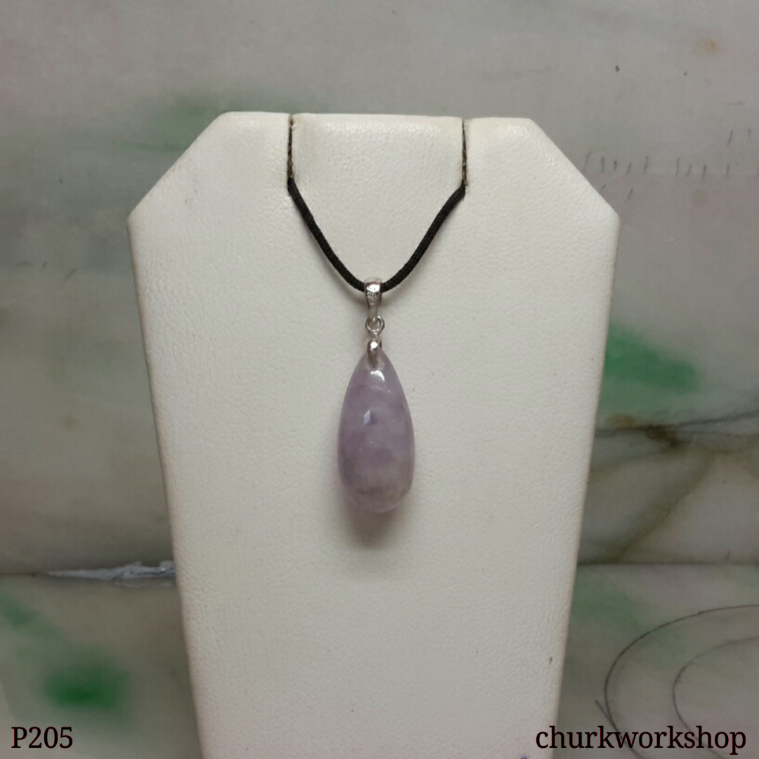 18K white gold lavender jade pendant, rain drop pendant
