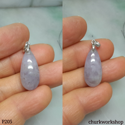 18K white gold lavender jade pendant, rain drop pendant