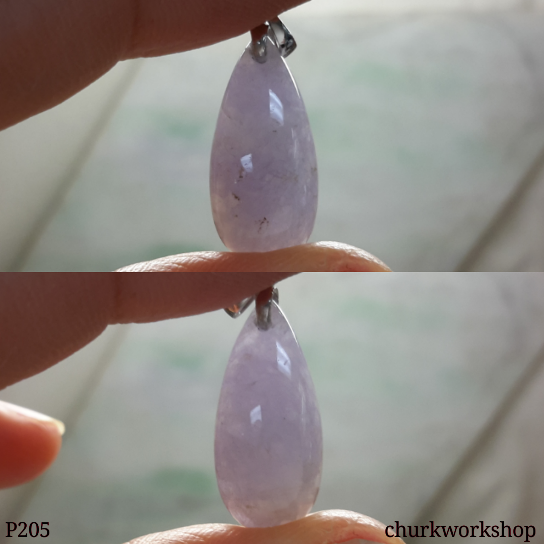18K white gold lavender jade pendant, rain drop pendant