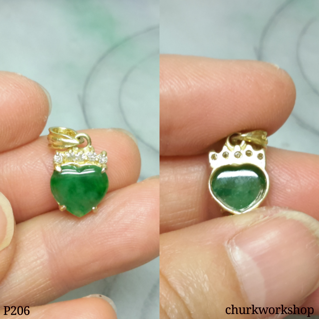 14K yellow gold jade heart pendant, jade heart pendants