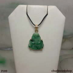 Green jade small happy Buddha pendant
