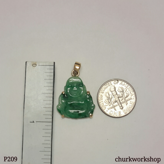 Green jade small happy Buddha pendant