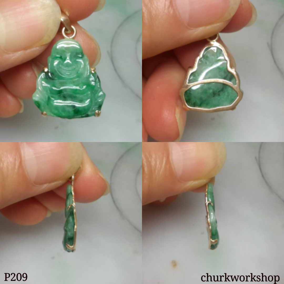 Green jade small happy Buddha pendant