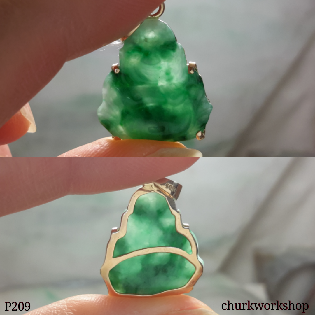 Green jade small happy Buddha pendant