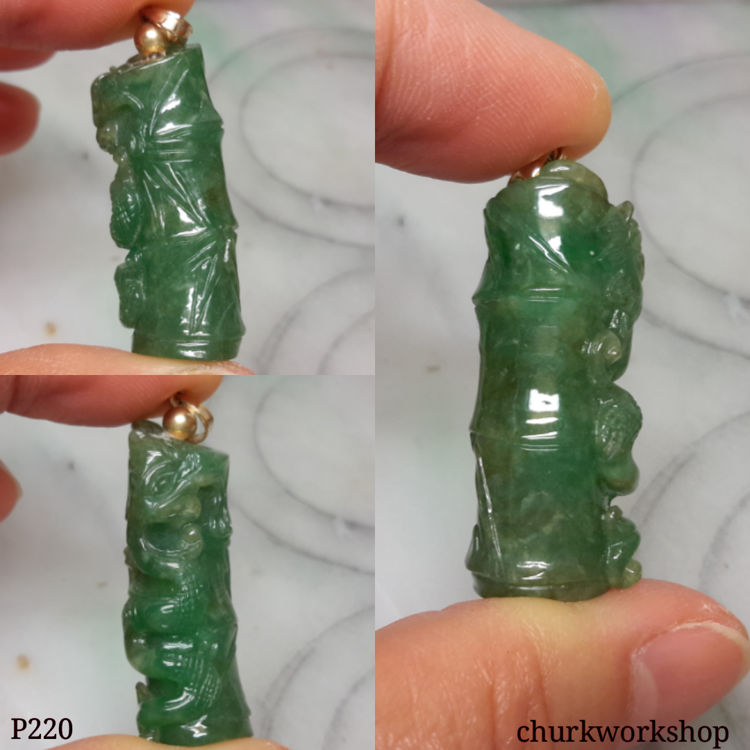 Jade dragon 14K gold pendant
