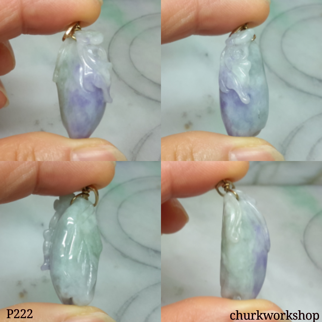 14K yellow gold lavender jade pendant