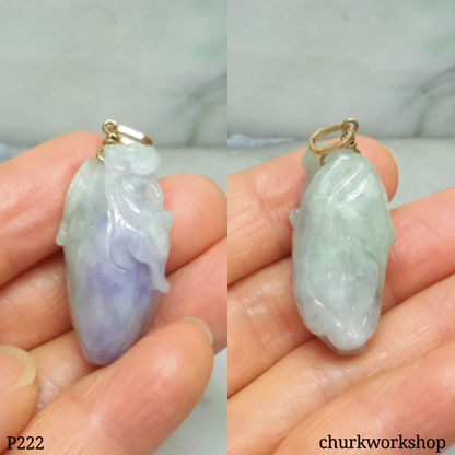 14K yellow gold lavender jade pendant