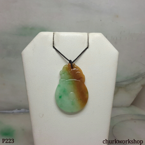 Multi color jade dragon and coin pendant