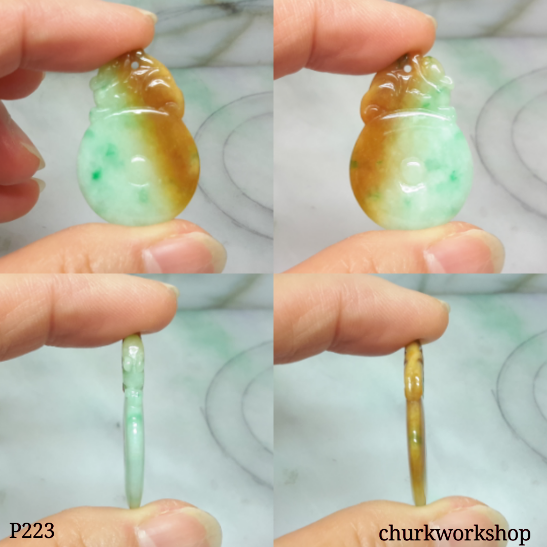Multi color jade dragon and coin pendant