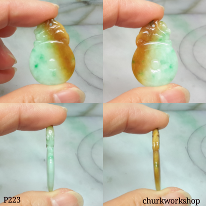 Multi color jade dragon and coin pendant