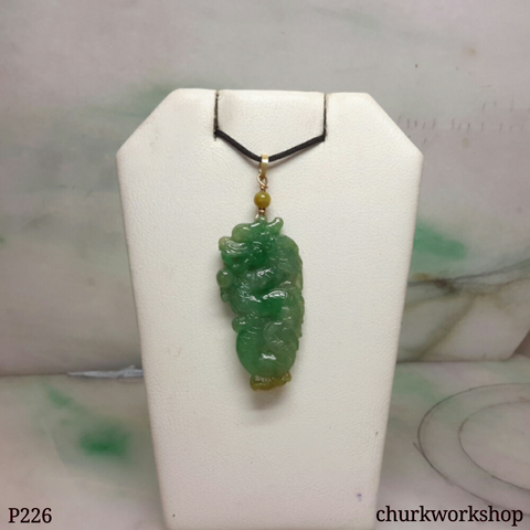 Green jade dragon 14K gold pendant