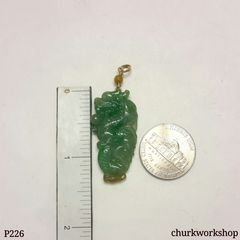 Green jade dragon 14K gold pendant