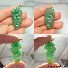 Green jade dragon 14K gold pendant
