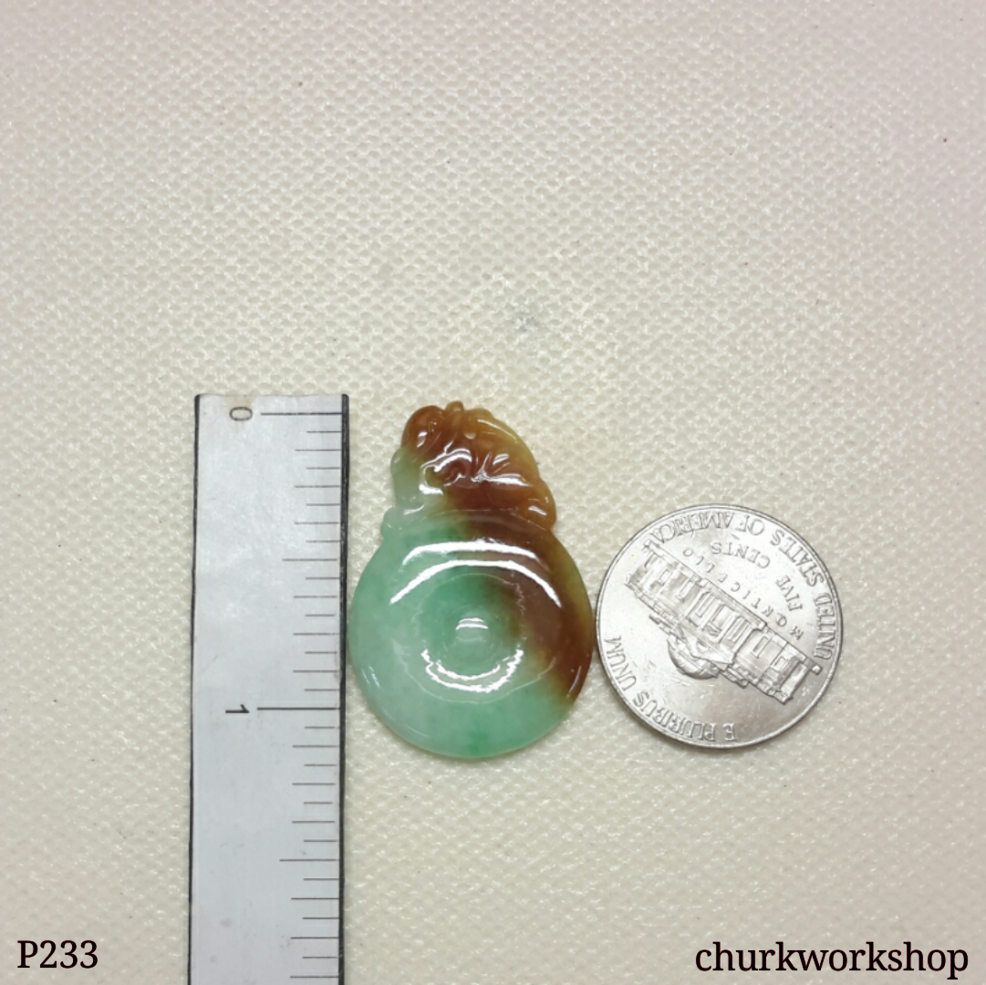 Multi color jade dragon and coin pendant