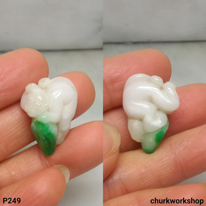 White with apple green jade monkey pendant