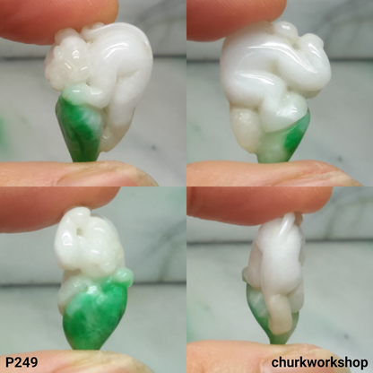 White with apple green jade monkey pendant