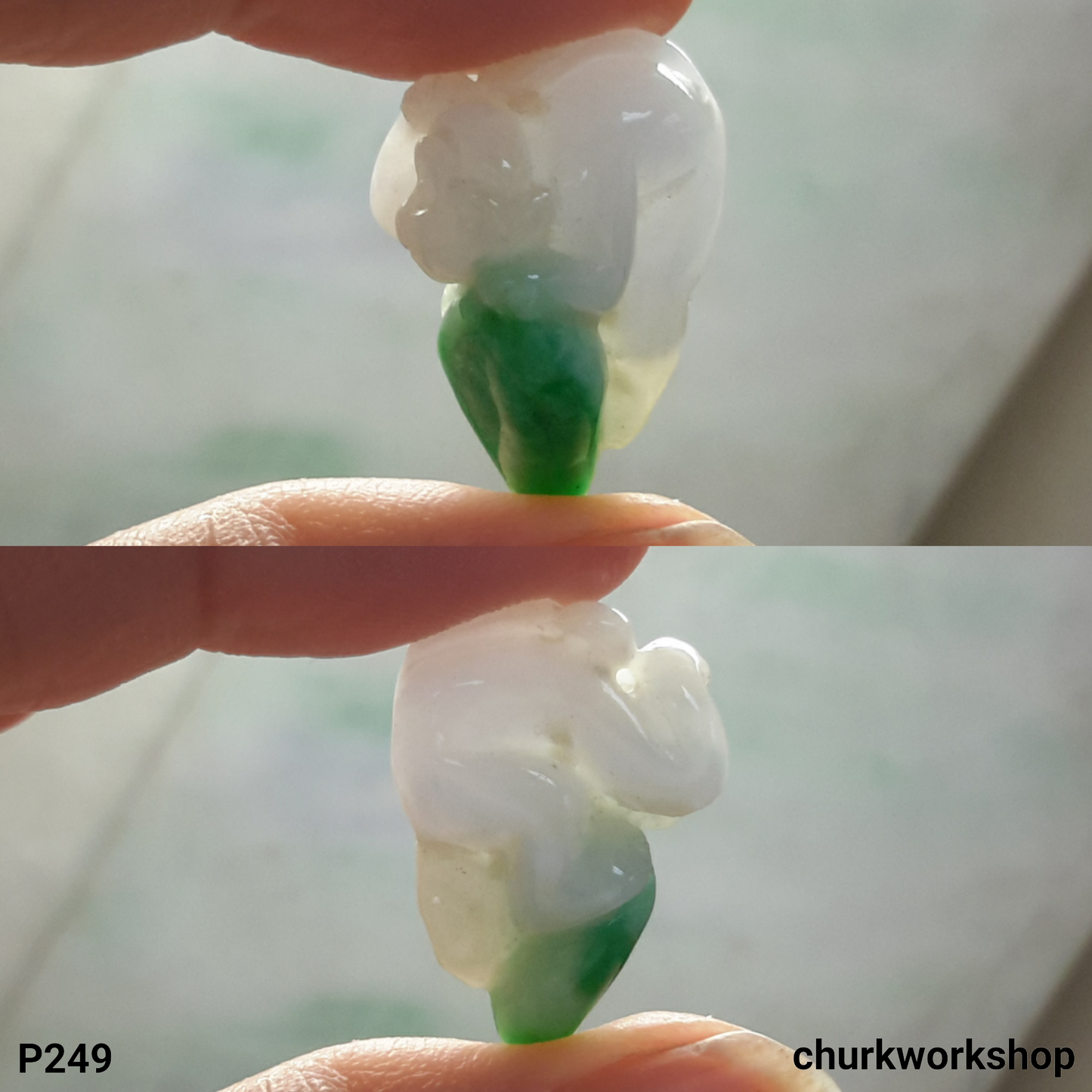 White with apple green jade monkey pendant