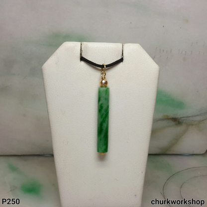 Green jade cylinder 14K yellow gold