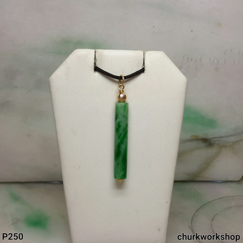 Green jade cylinder 14K yellow gold
