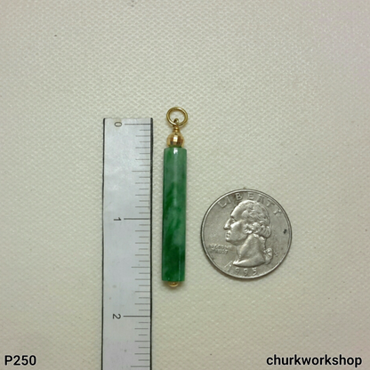 Green jade cylinder 14K yellow gold