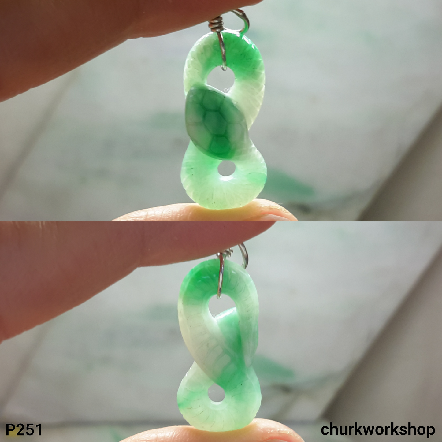 Natural color jade snake pendant.