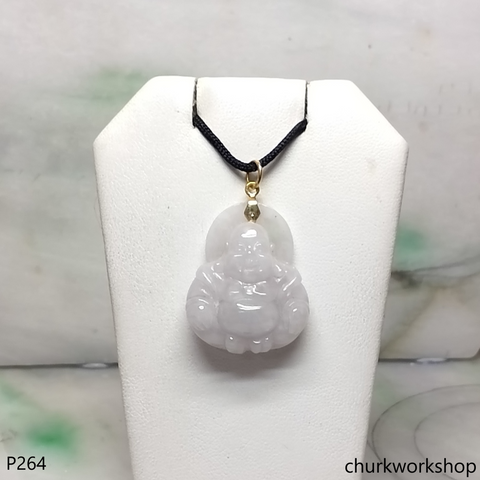Pale lavender jade happy Buddha 14K