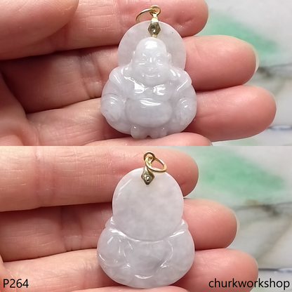 Pale lavender jade happy Buddha 14K