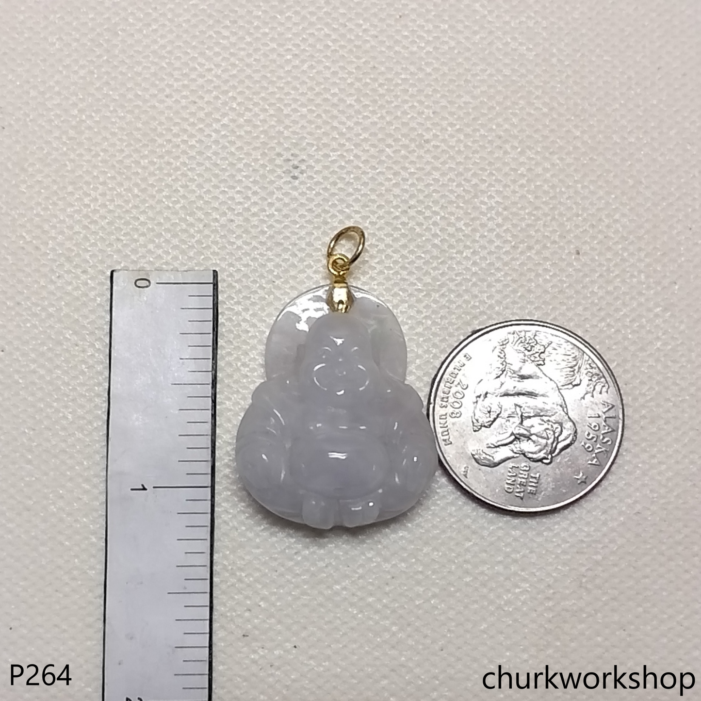 Pale lavender jade happy Buddha 14K