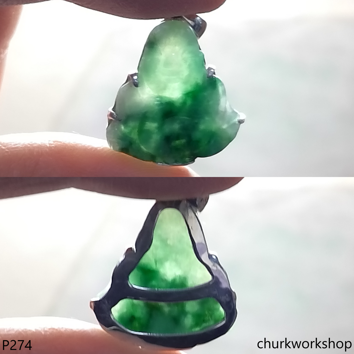 Green jade happy small Buddha pendant