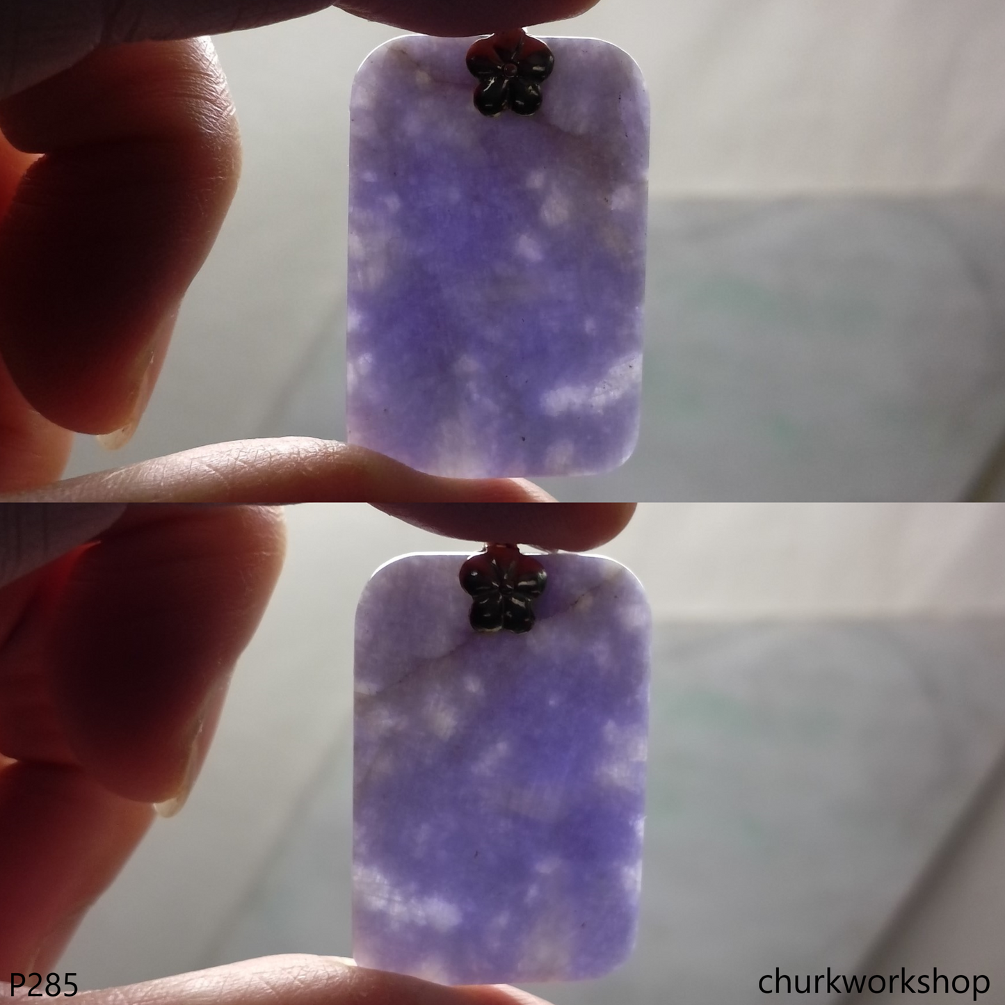 Square lavender jade pendant 14K gold bail