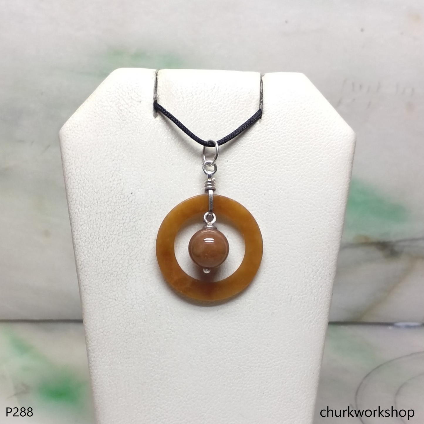Red jade pendant sterling silver