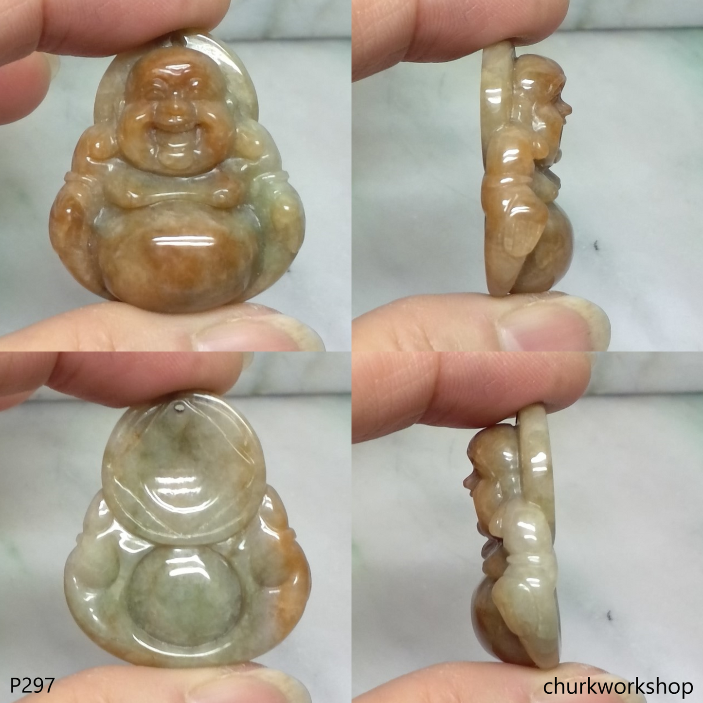 Red jade happy Buddha pendant