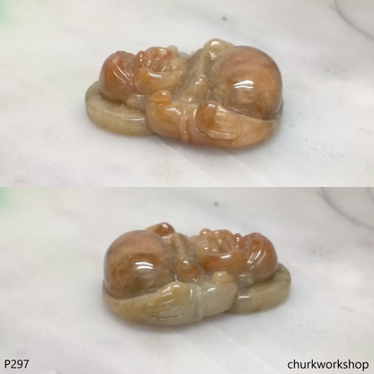 Red jade happy Buddha pendant