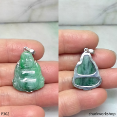 Green jade happy small Buddha pendant