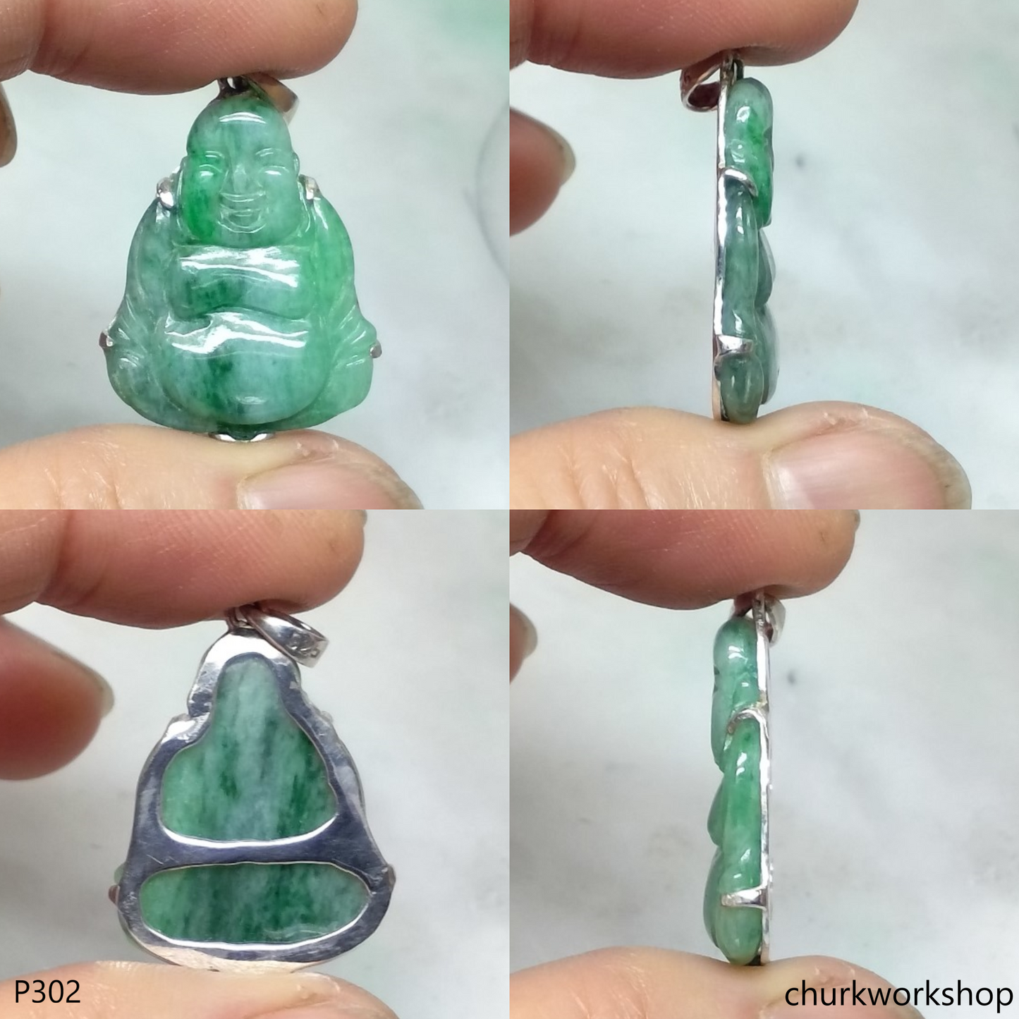 Green jade happy small Buddha pendant