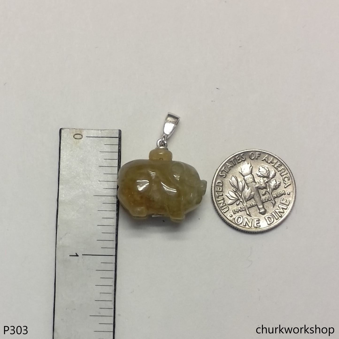 Light brown jade pig pendant with silver bail