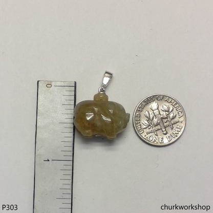 Light brown jade pig pendant with silver bail
