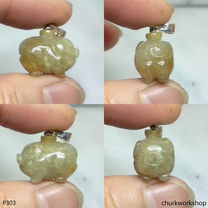 Light brown jade pig pendant with silver bail