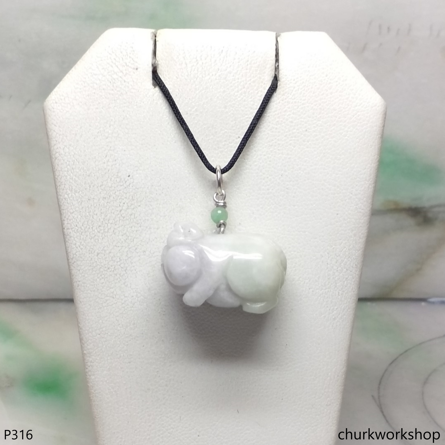 Lavender jade pig pendant with silver bail
