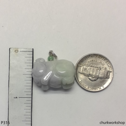 Lavender jade pig pendant with silver bail