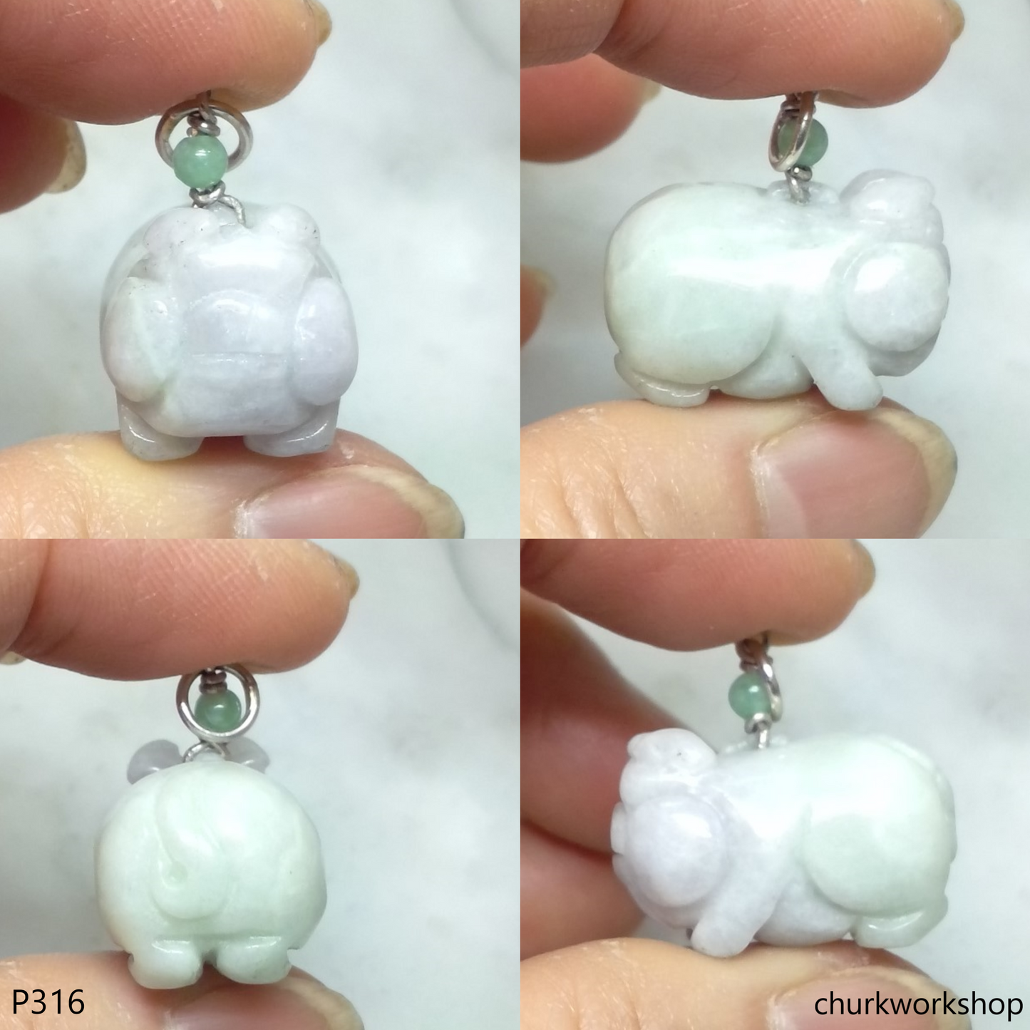 Lavender jade pig pendant with silver bail