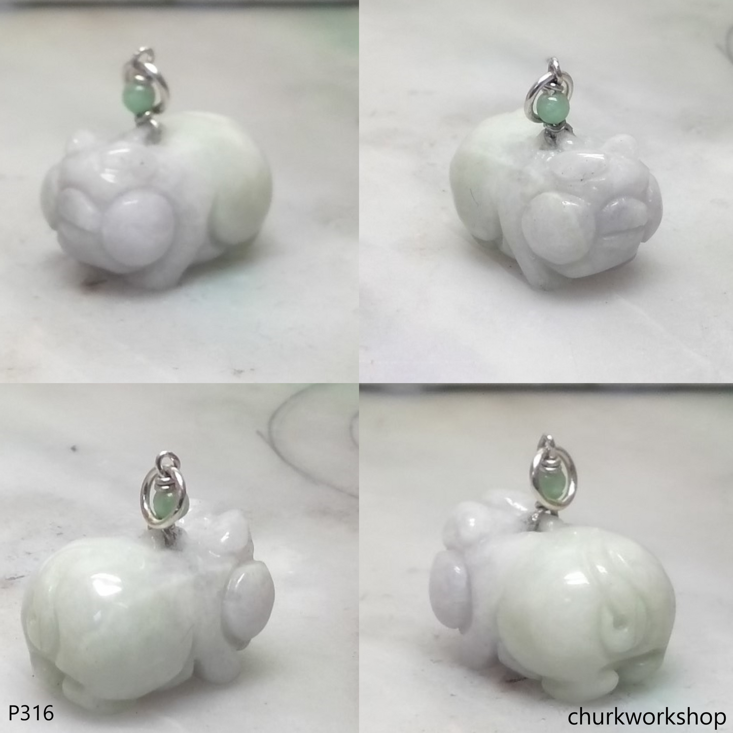 Lavender jade pig pendant with silver bail
