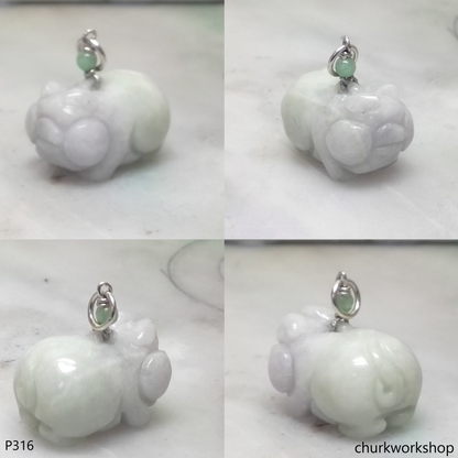 Lavender jade pig pendant with silver bail