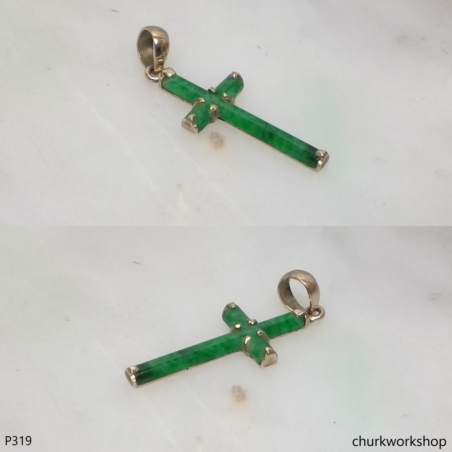 14k small jade cross pendant