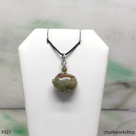 Jade pig pendant with silver bail
