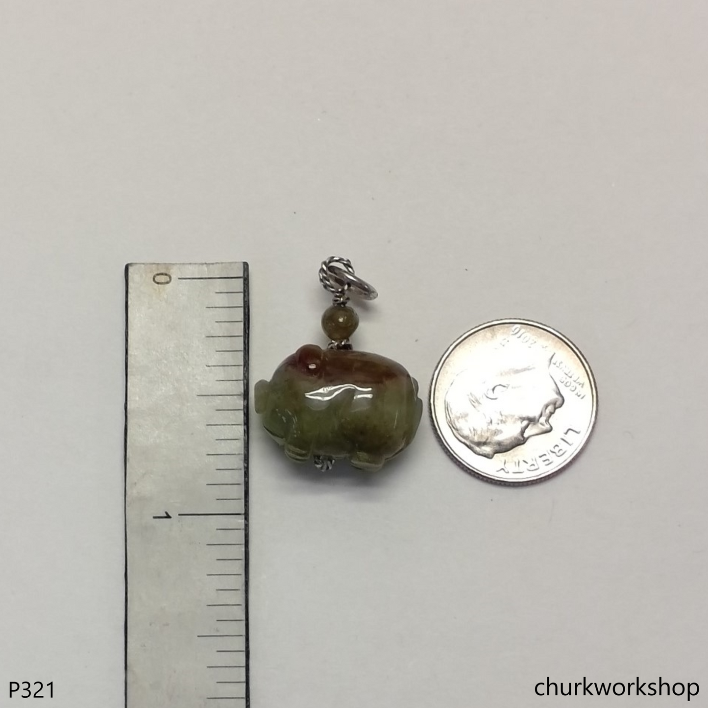 Jade pig pendant with silver bail