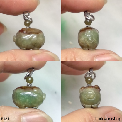 Jade pig pendant with silver bail