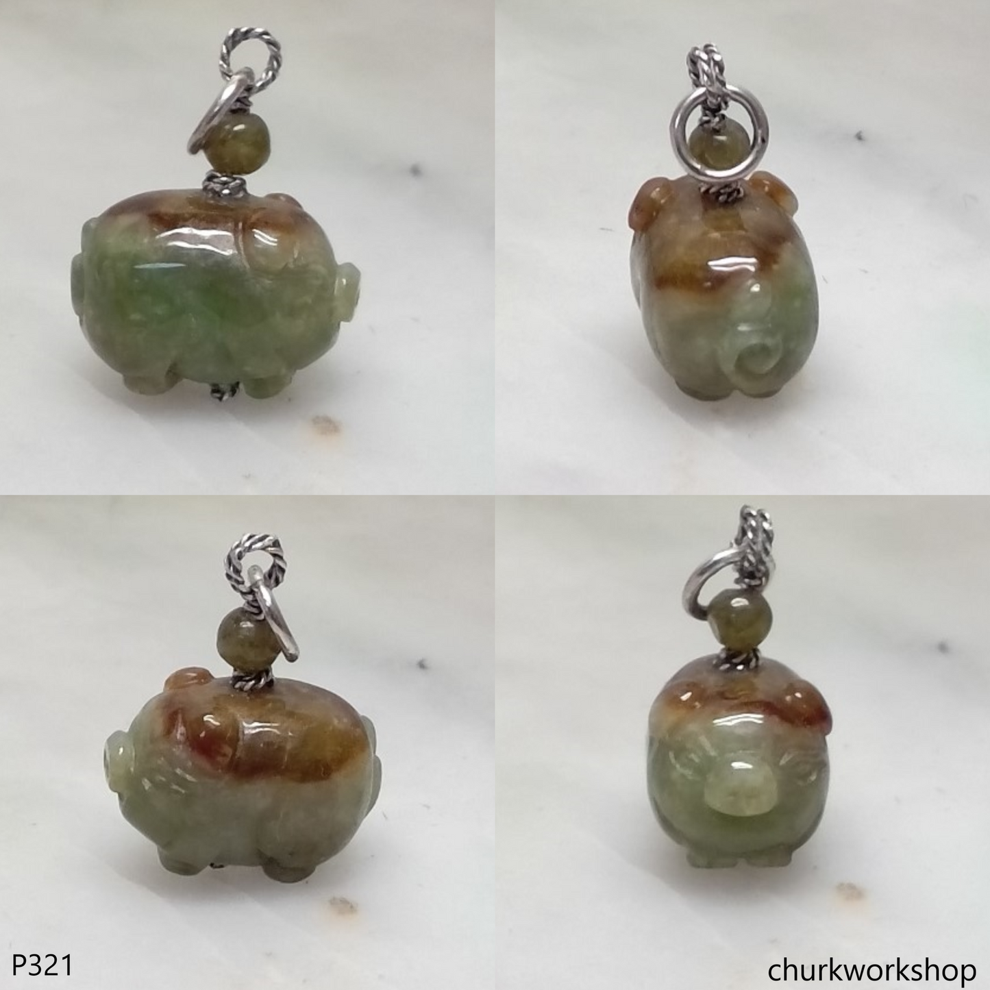 Jade pig pendant with silver bail