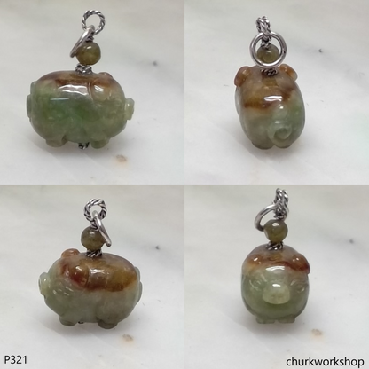 Jade pig pendant with silver bail
